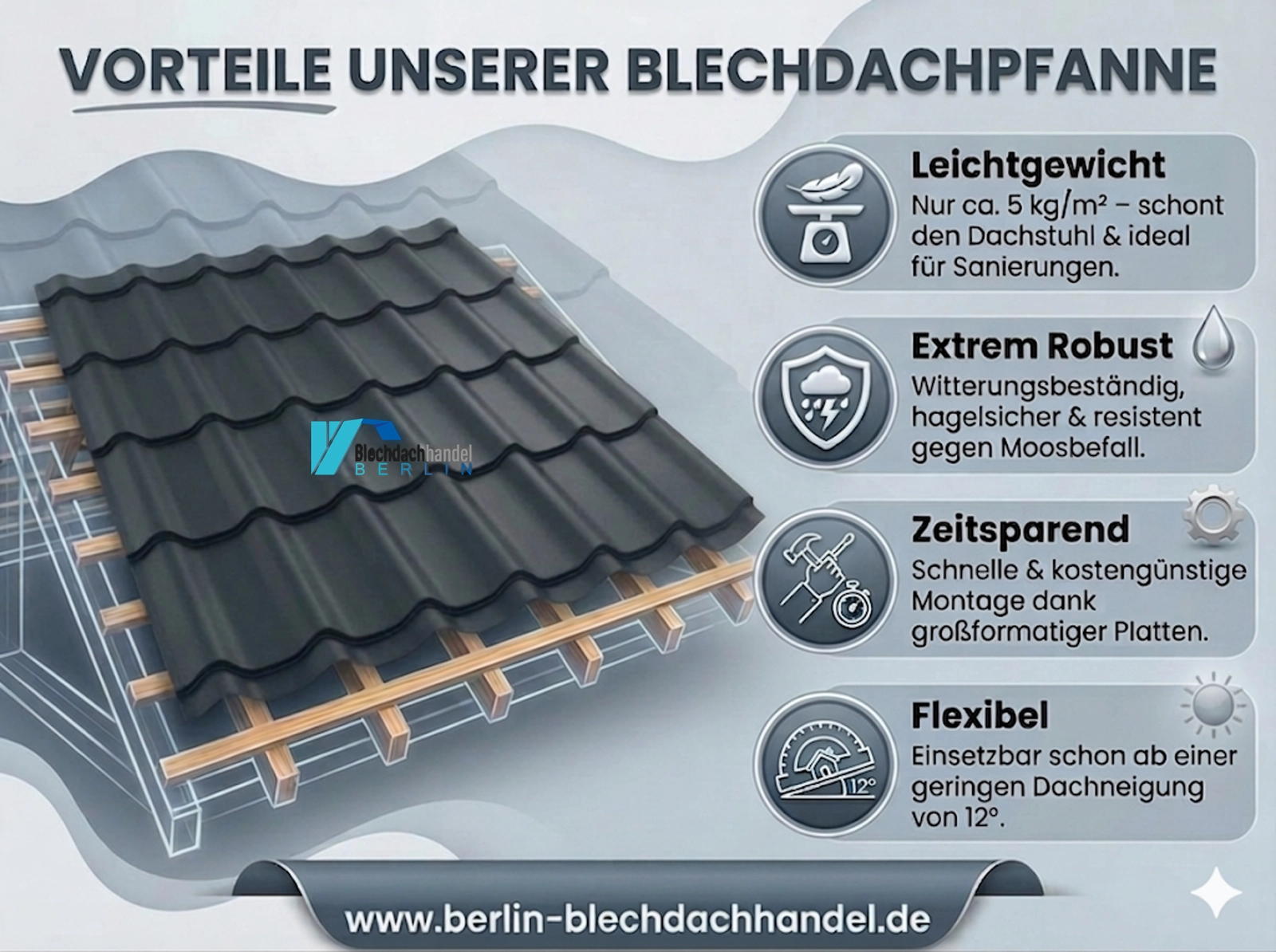 BDP Blechdachpfanne RAL 7016 - anthrazit – 0,5mm matt 35µm Polyester mit Vlies — Ansicht 6