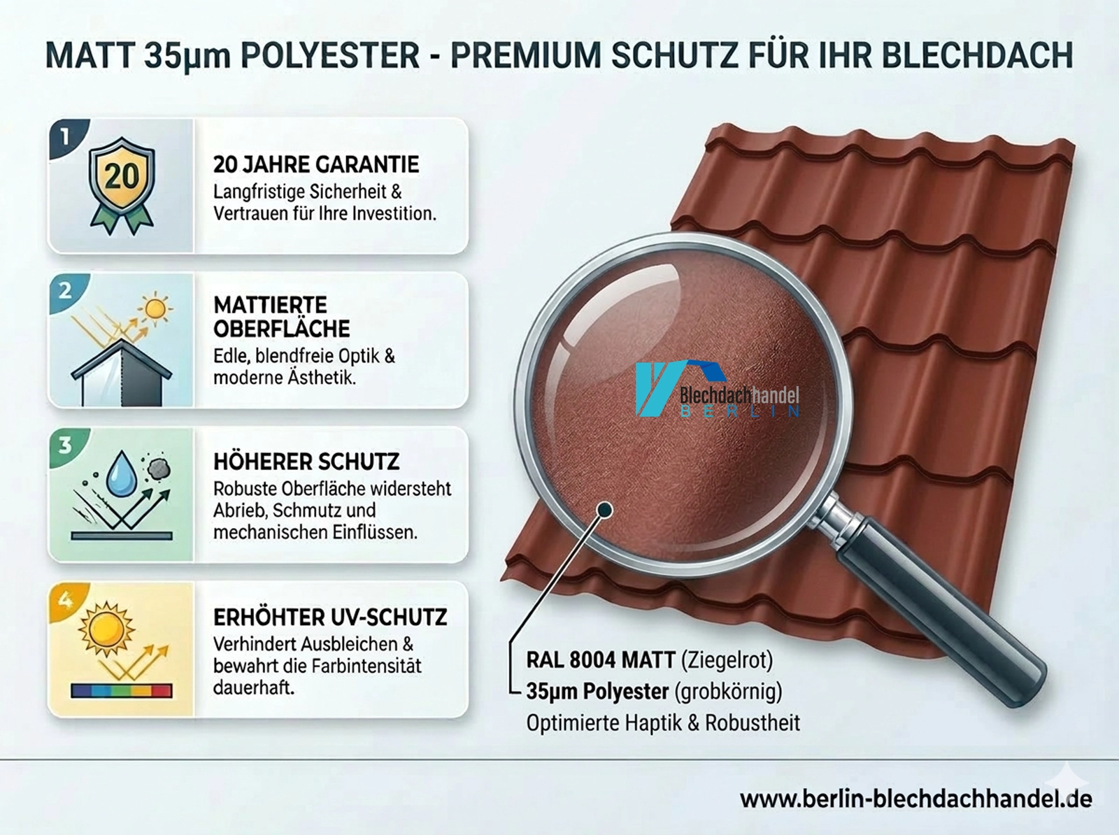 BDP Blechdachpfanne RAL 8004 Ziegelrot – 0,5mm matt 35µm Polyester mit Vlies — Ansicht 4