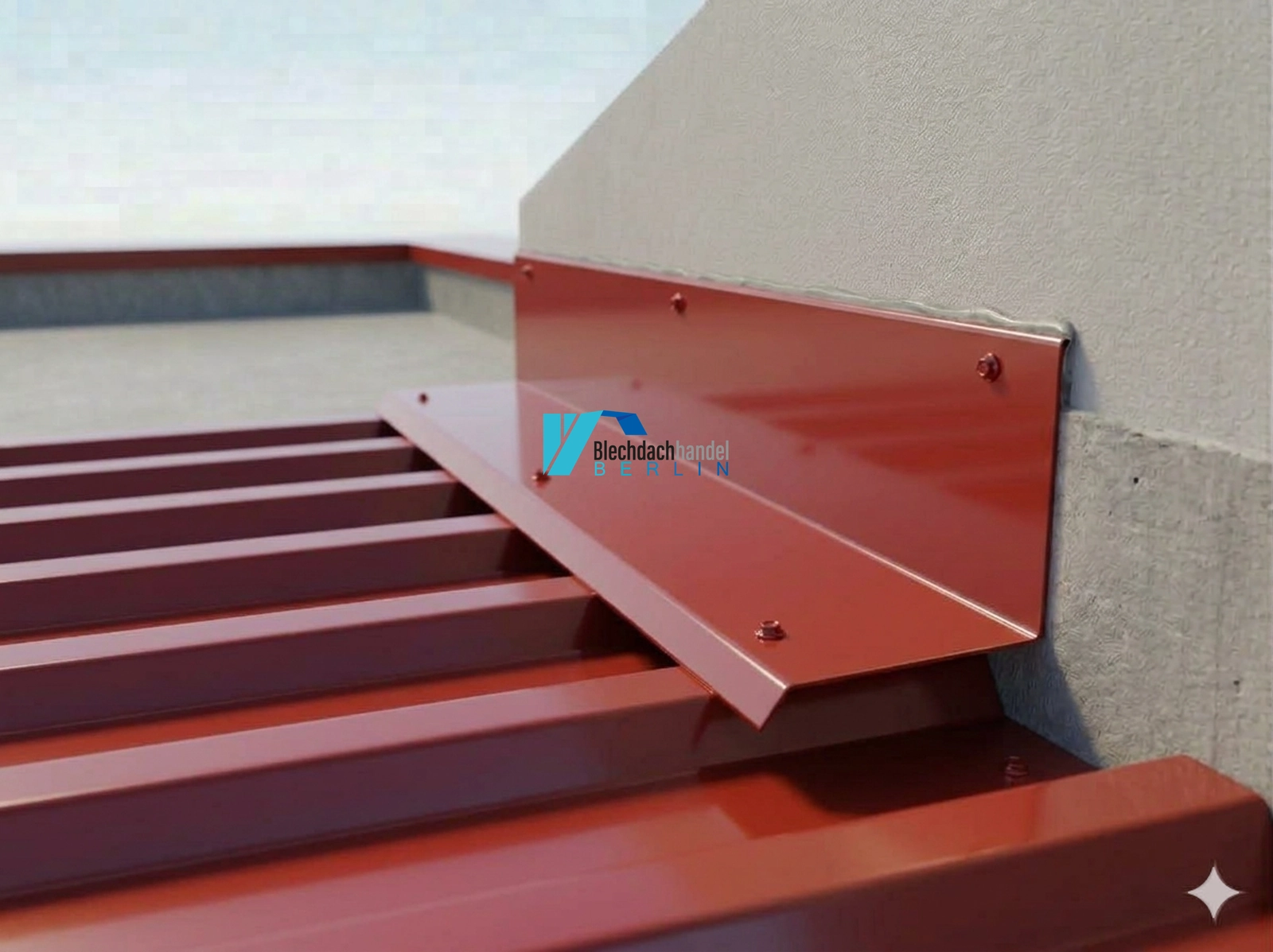 Wandanschluss RAL 3009 - oxidrot – 0,5mm glänzend 25 µm Polyester — Detailansicht