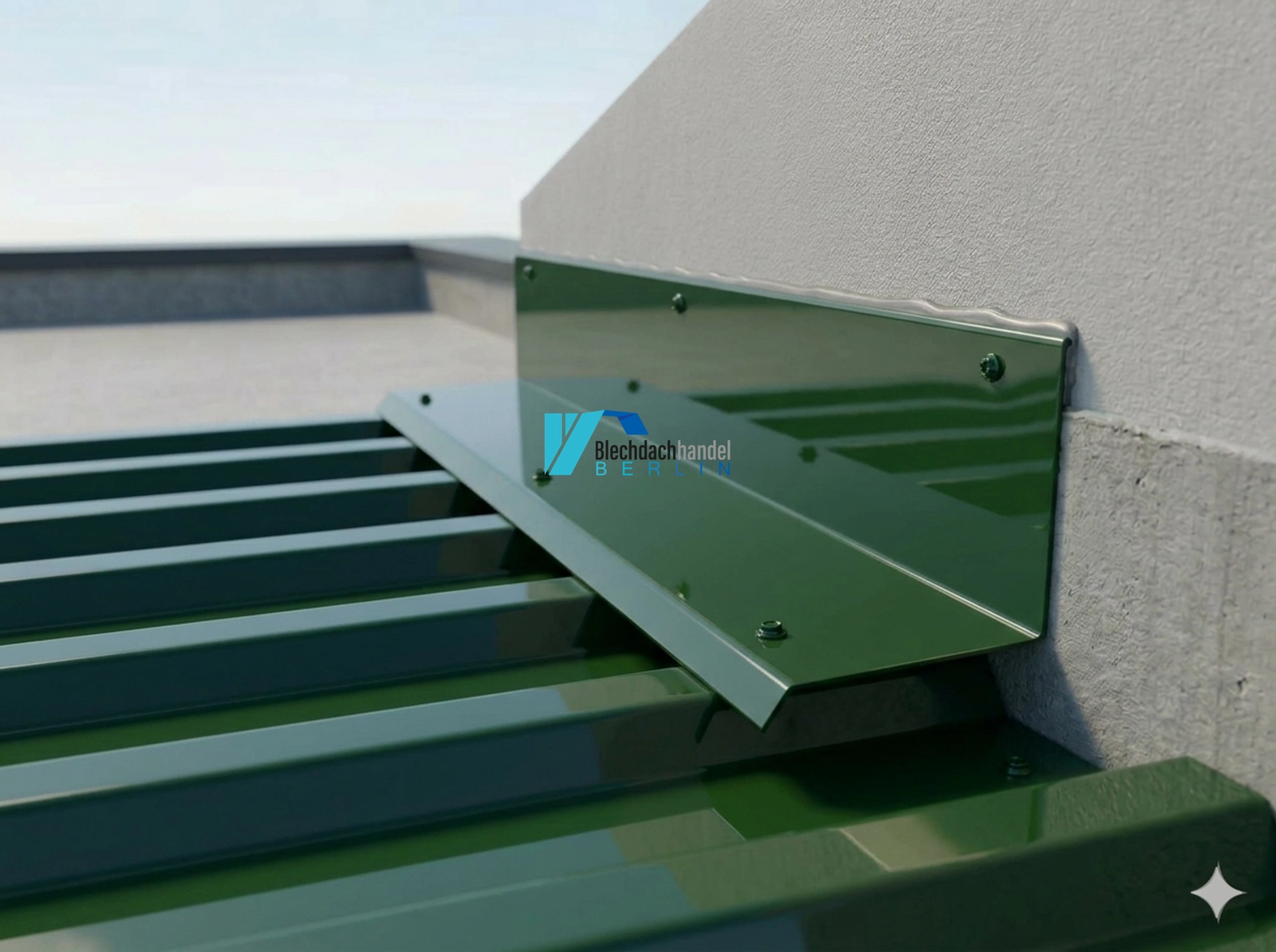 Wandanschluss RAL 6020 Chromoxidgrün – 0,5mm glänzend 25 µm Polyester — Detailansicht