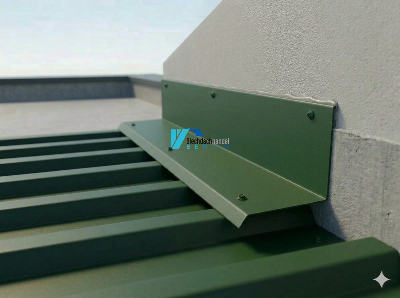 Wandanschluss RAL 6020 Chromoxidgrün – 0,5mm matt 35µm Polyester — Detailansicht