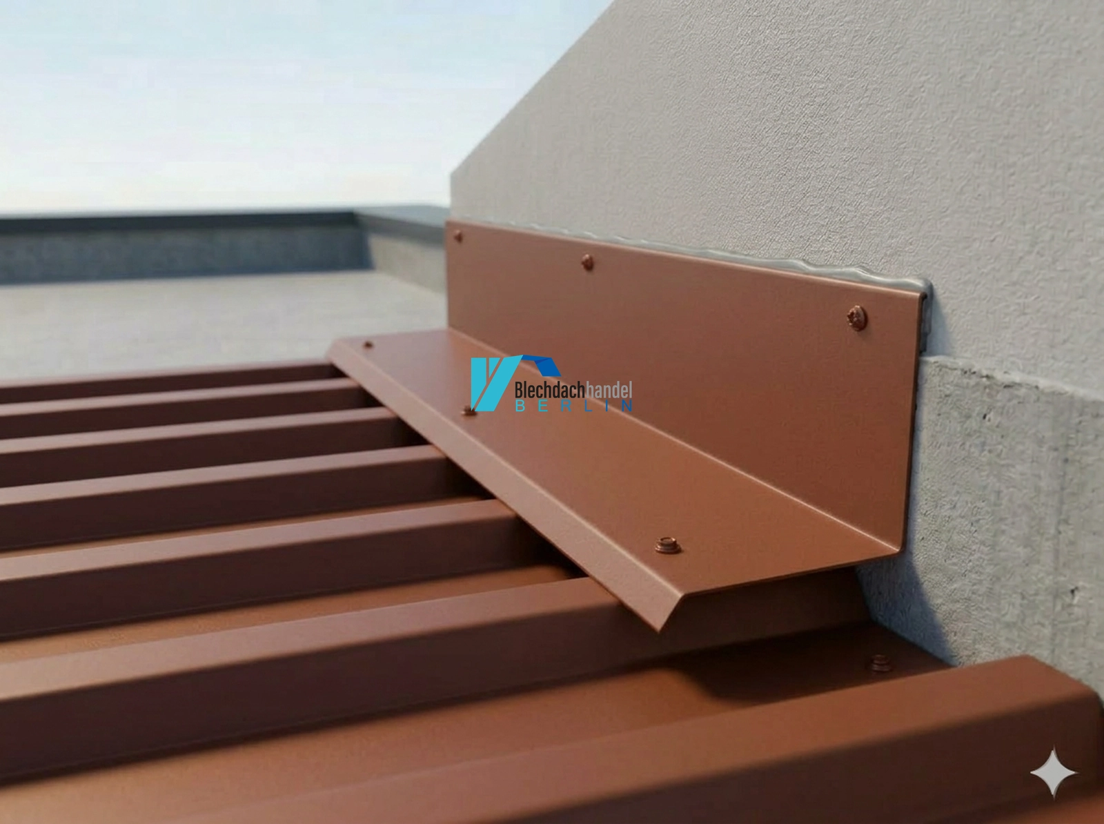 Wandanschluss RAL 8004 Ziegelrot – 0,5mm matt 35µm Polyester — Detailansicht