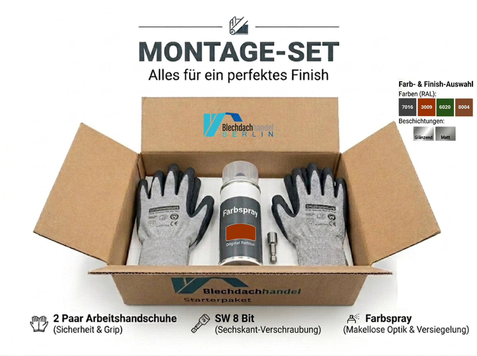 Montage Set RAL 3009 - oxidrot – glänzend 25 µm Polyester