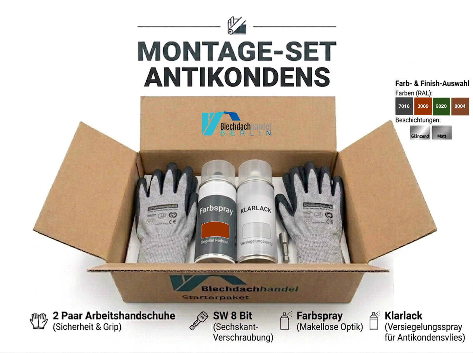 Montage Set  Antikondens RAL 3009 - oxidrot – glänzend 25 µm Polyester