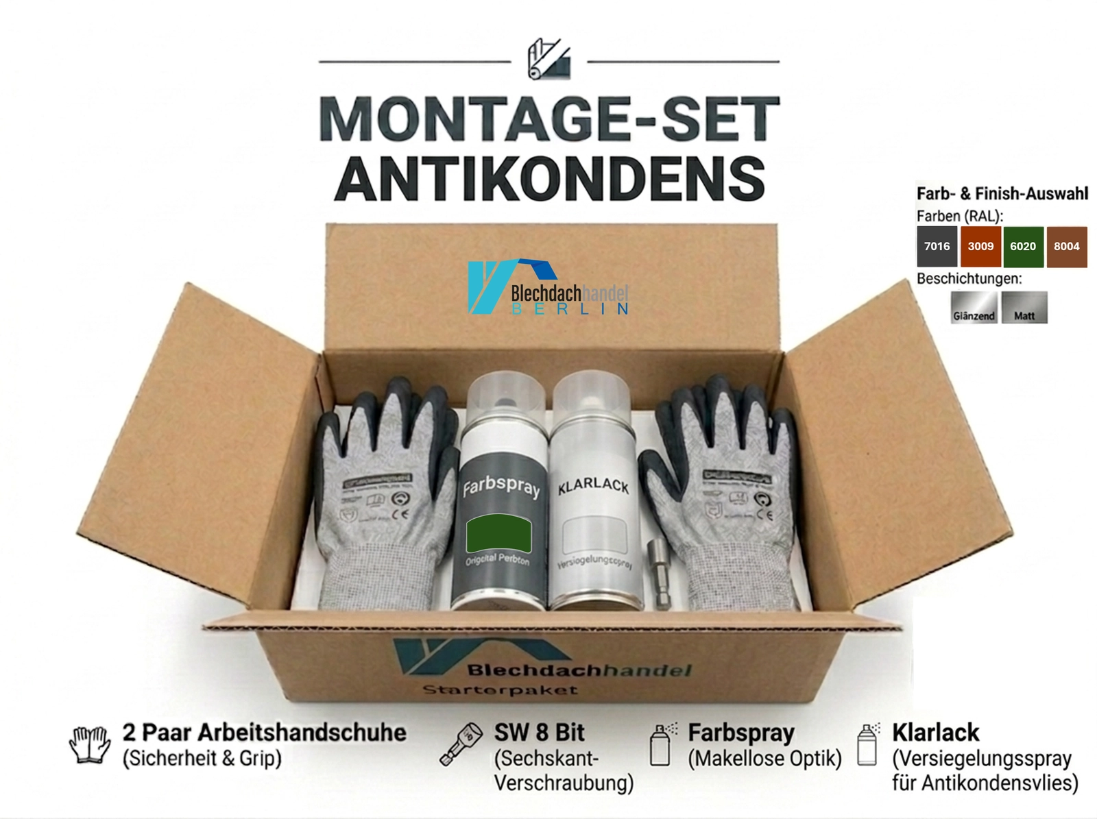 Montage Set  Antikondens RAL 6020 Chromoxidgrün – matt 35µm Polyester