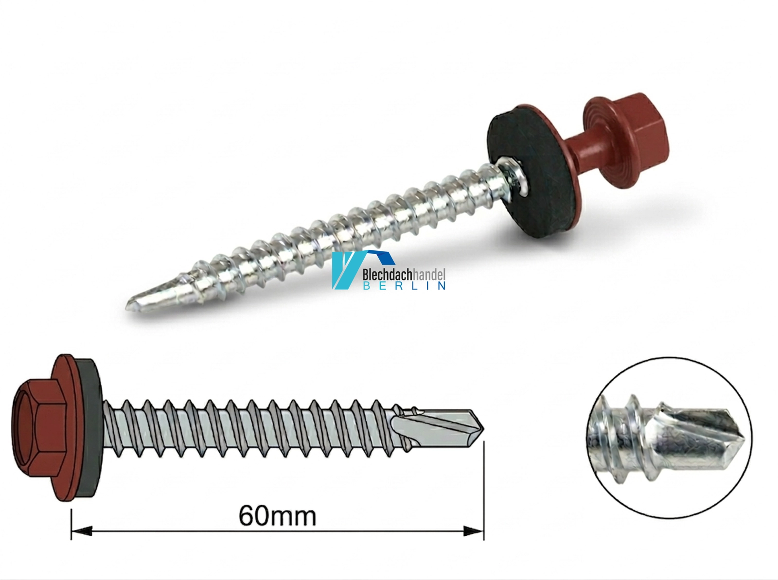 Bohrschraube 4,8 x 60mm RAL 3009 - oxidrot – verzinkt kaufen