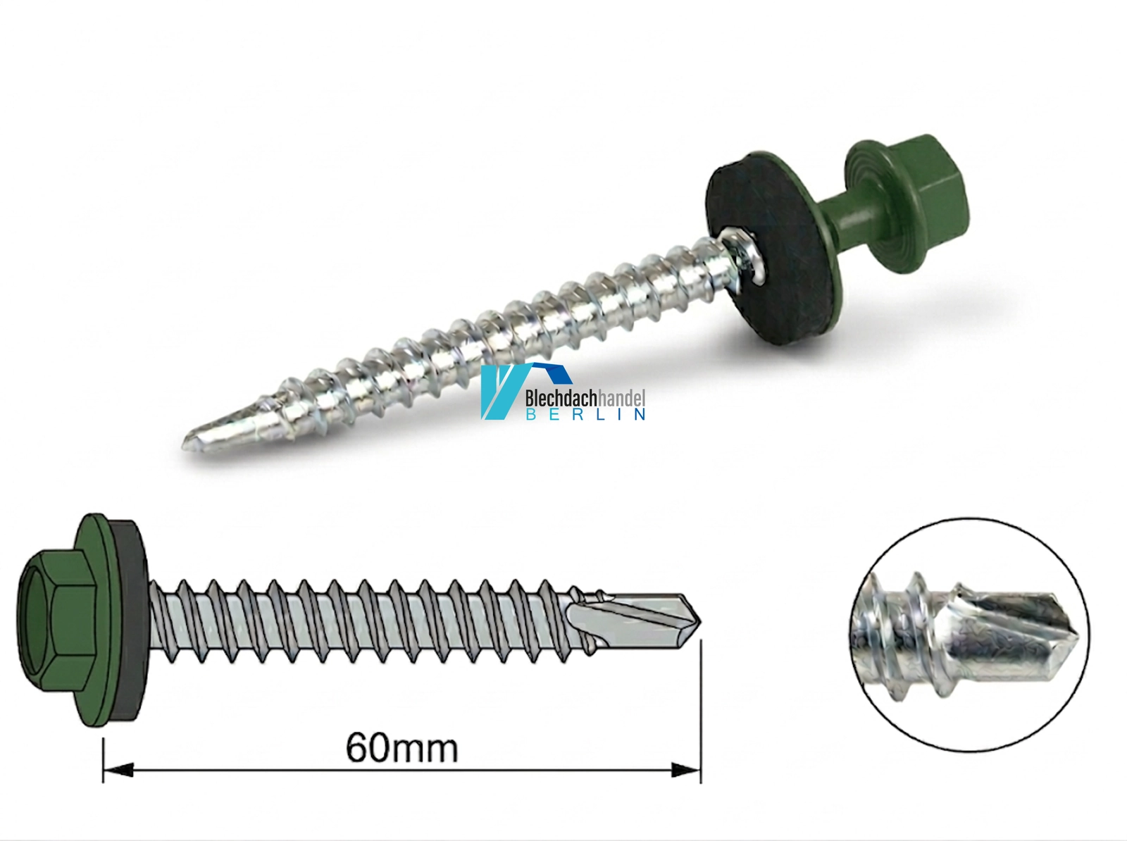 Bohrschraube 4,8 x 60mm RAL 6020 Chromoxidgrün – verzinkt kaufen