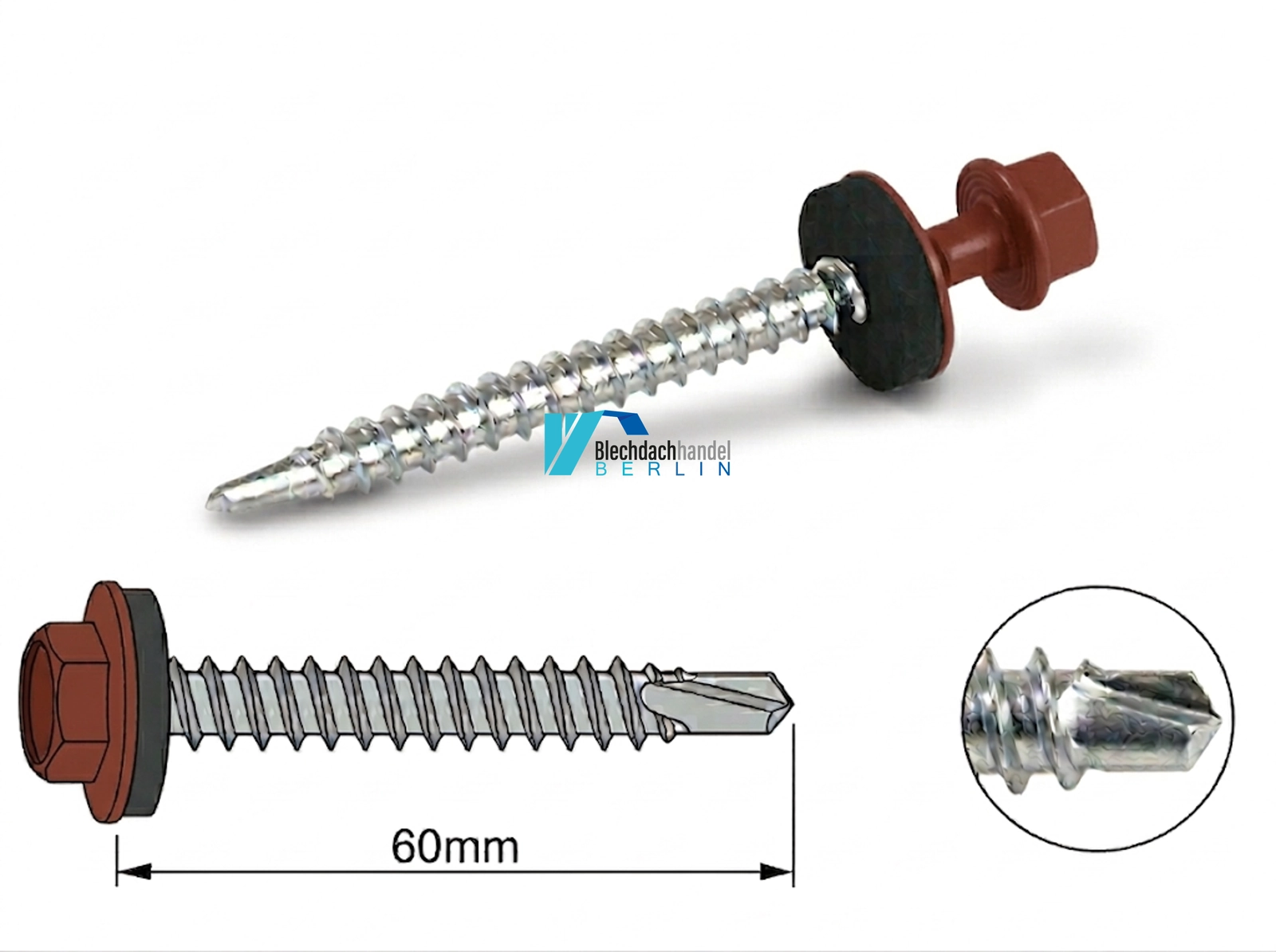 Bohrschraube 4,8 x 60mm RAL 8004 Ziegelrot – verzinkt kaufen