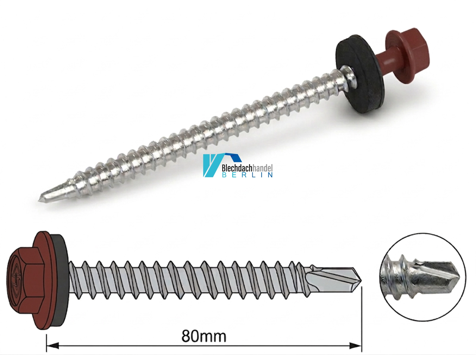 Bohrschraube 4,8 x 80mm RAL 3009 - oxidrot – verzinkt kaufen