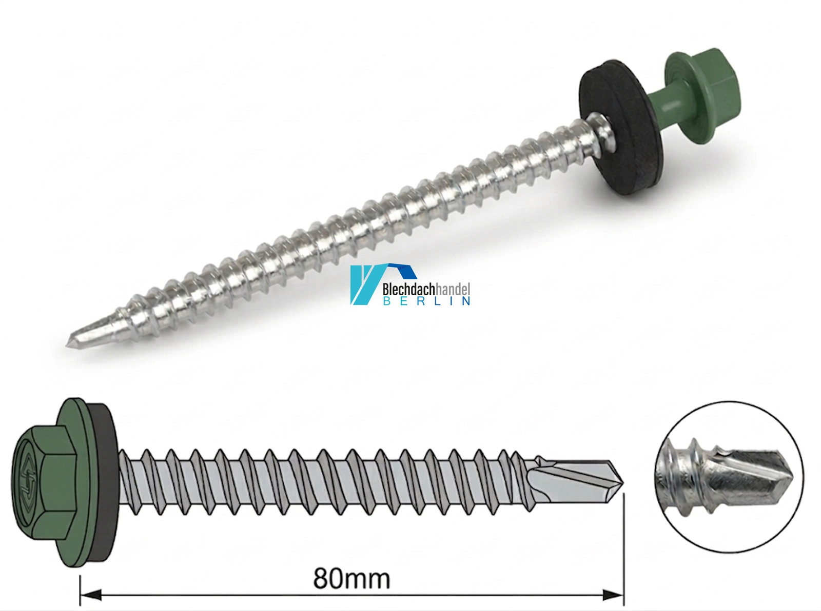 Bohrschraube 4,8 x 80mm RAL 6020 Chromoxidgrün – verzinkt