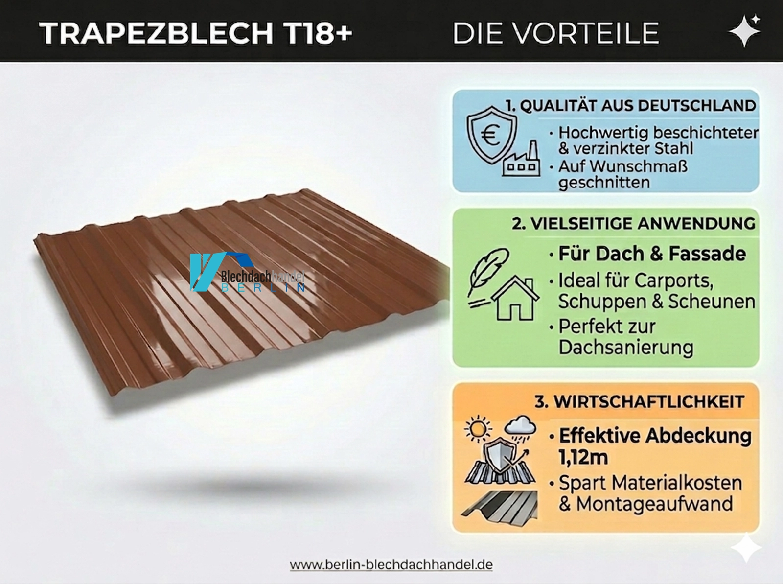 T18+ Dachblech RAL 8004 Ziegelrot – 0,5mm glänzend 25 µm Polyester ohne Vlies — Ansicht 4
