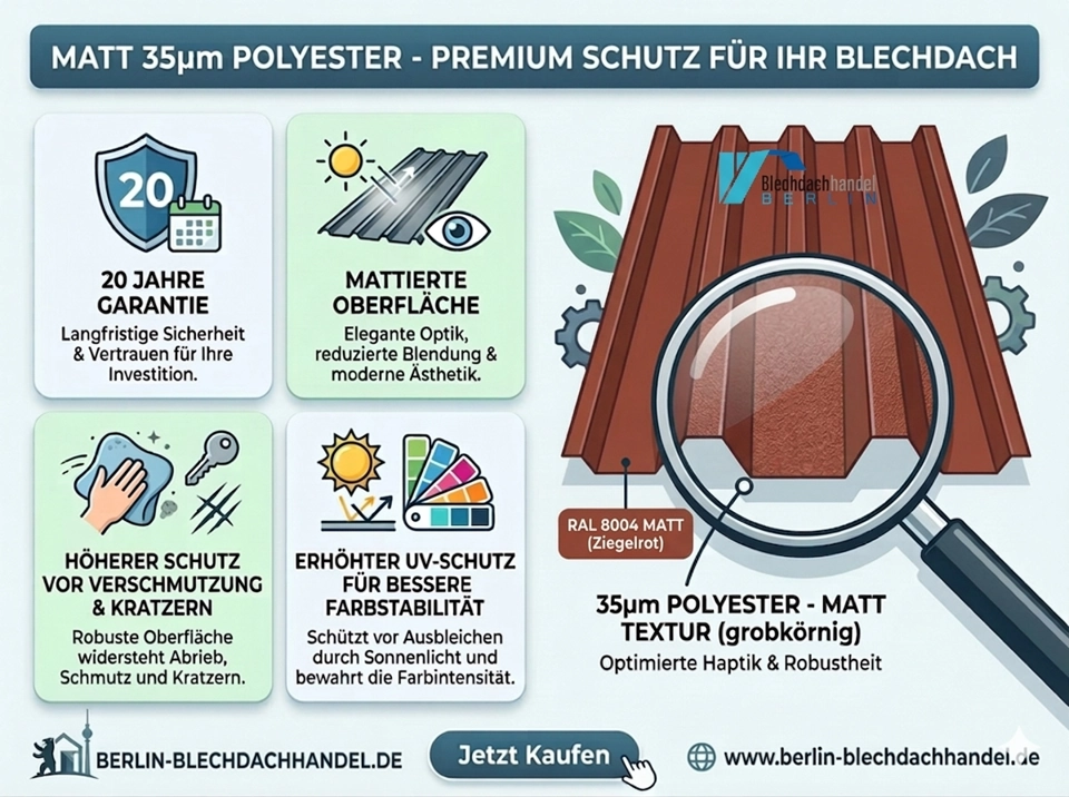 T18+ Dachblech RAL 8004 Ziegelrot – 0,5mm matt 35µm Polyester mit Vlies — Ansicht 5