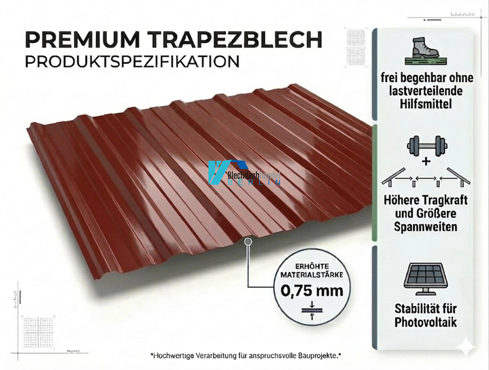T18+ Dachblech RAL 3009 - oxidrot – 0,75mm glänzend 25 µm Polyester ohne Vlies — Ansicht 4