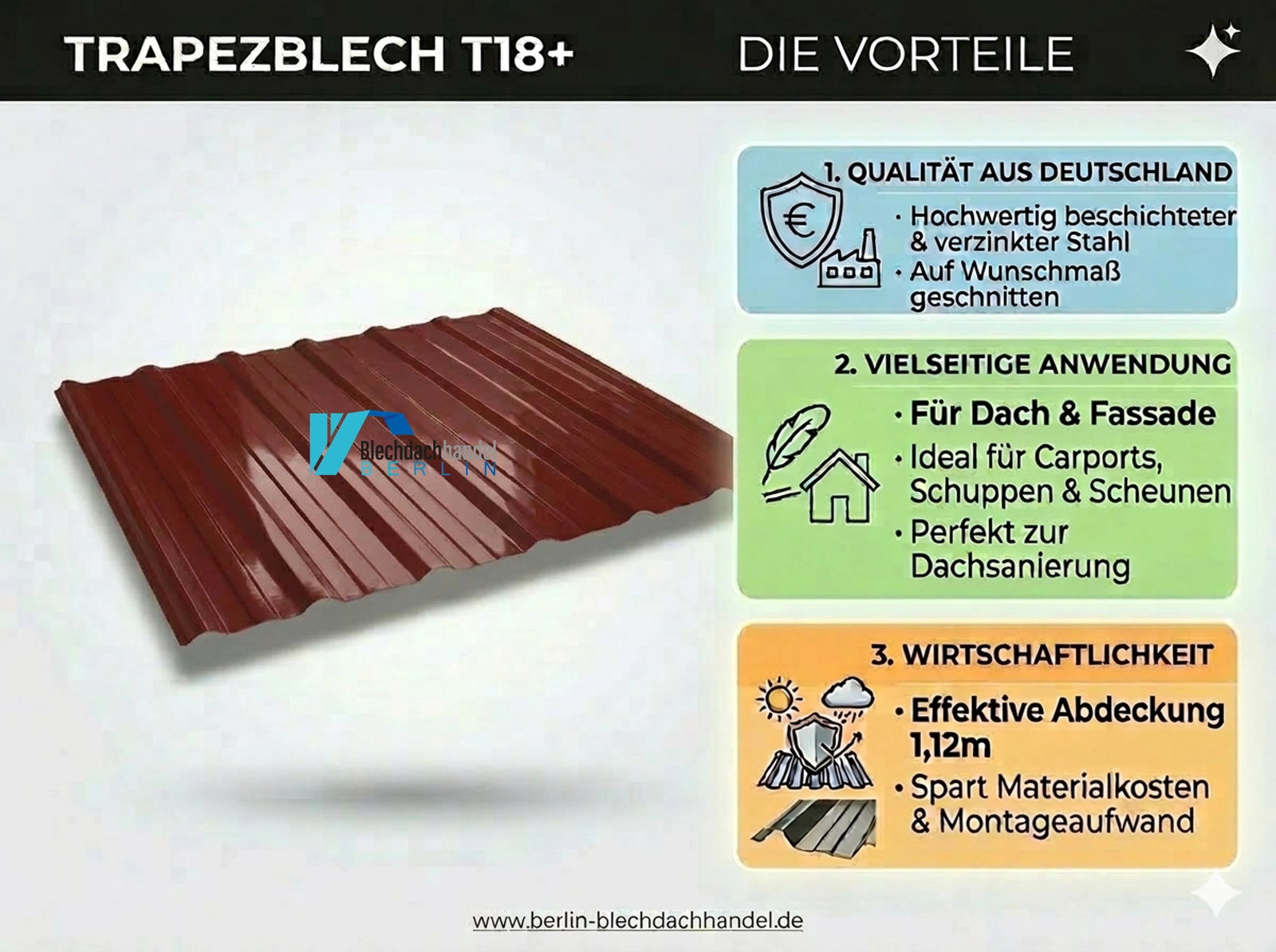 T18+ Dachblech RAL 3009 - oxidrot – 0,75mm glänzend 25 µm Polyester ohne Vlies — Ansicht 5