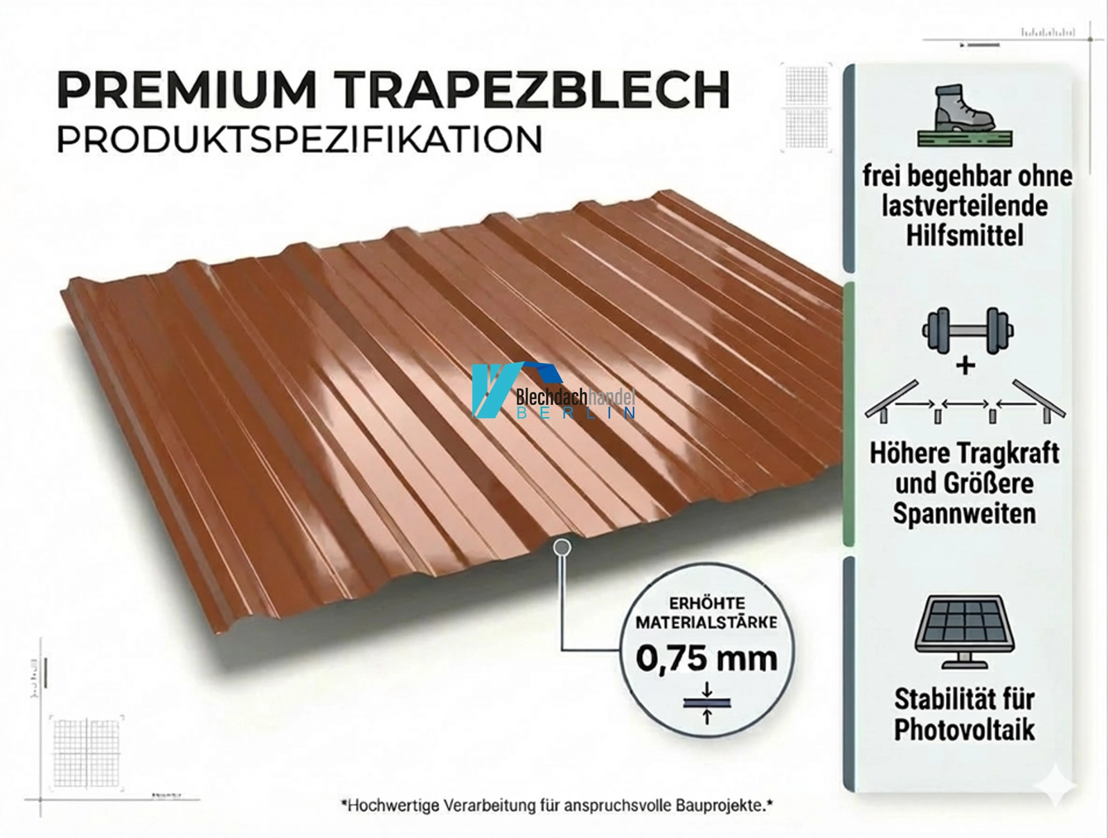 T18+ Dachblech RAL 8004 Ziegelrot – 0,75mm glänzend 25 µm Polyester ohne Vlies — Ansicht 4
