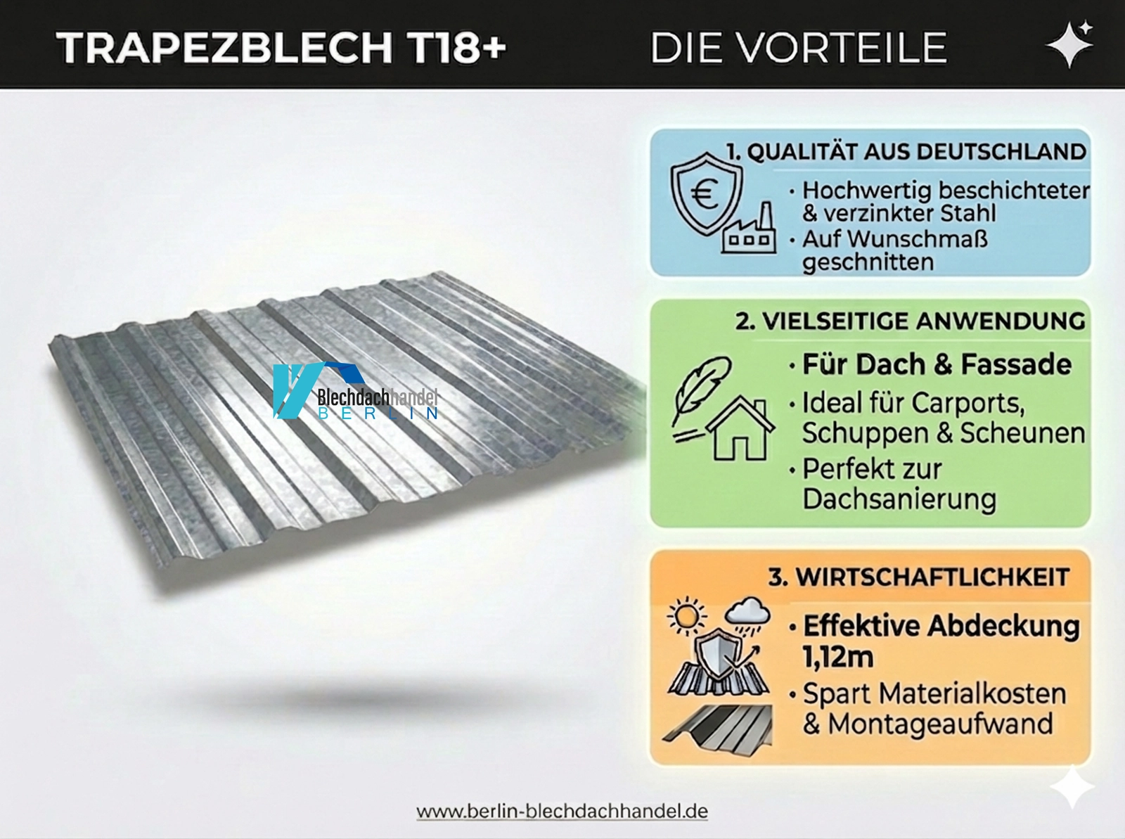 T18+ Dachblech Aluzink – 0,75mm blank mit Vlies — Ansicht 6