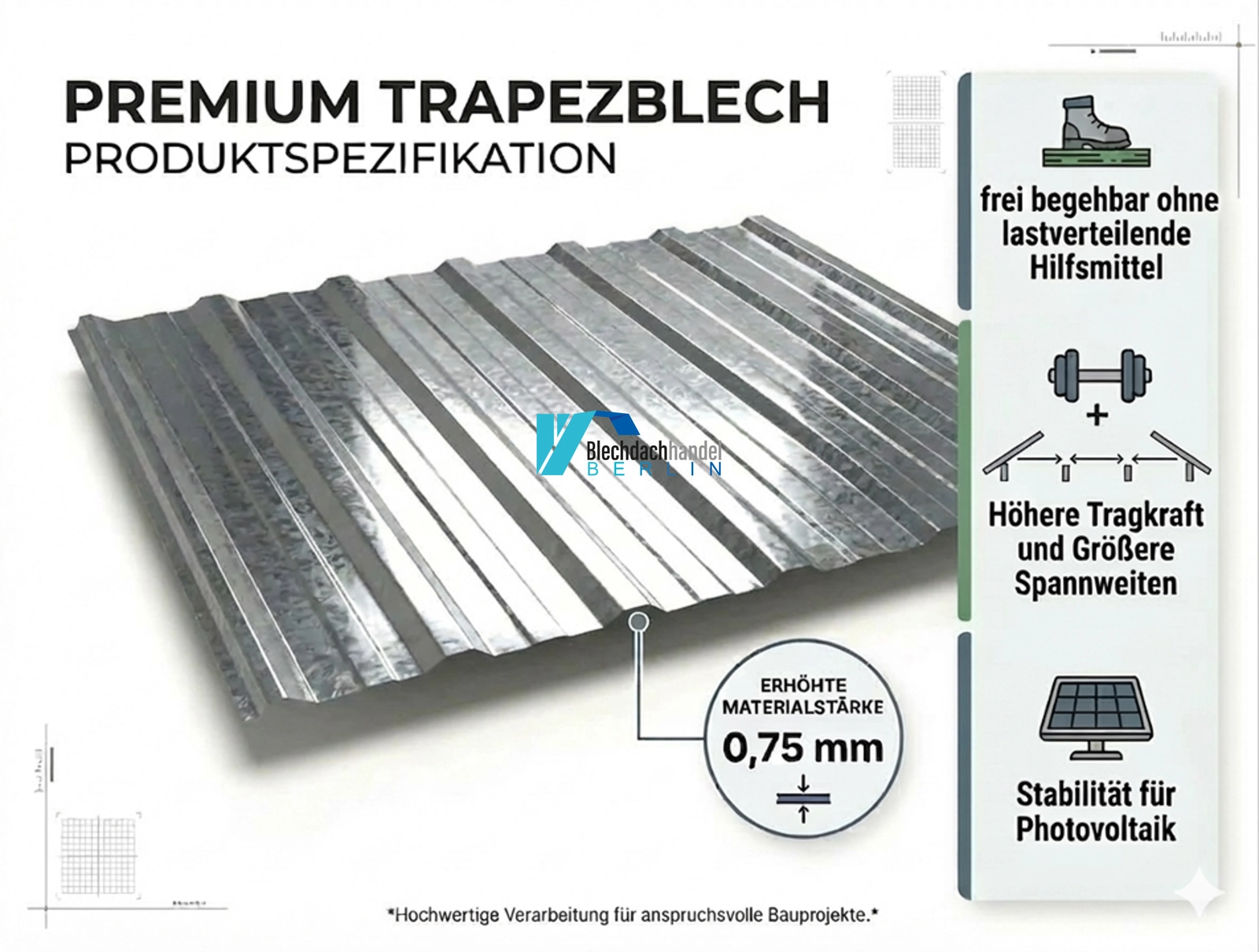 T18+ Dachblech Aluzink – 0,75mm blank ohne Vlies — Ansicht 4