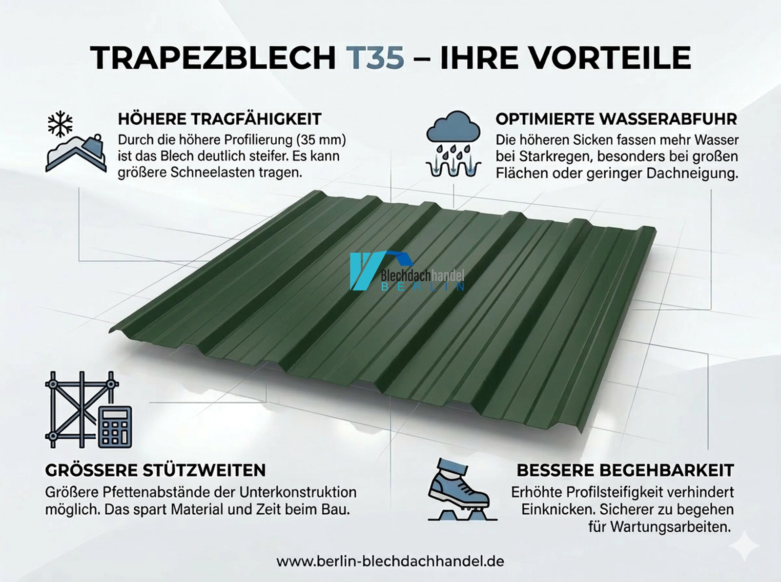 T35+ Dachblech RAL 6020 Chromoxidgrün – 0,5mm glänzend 25 µm Polyester mit Vlies — Ansicht 5