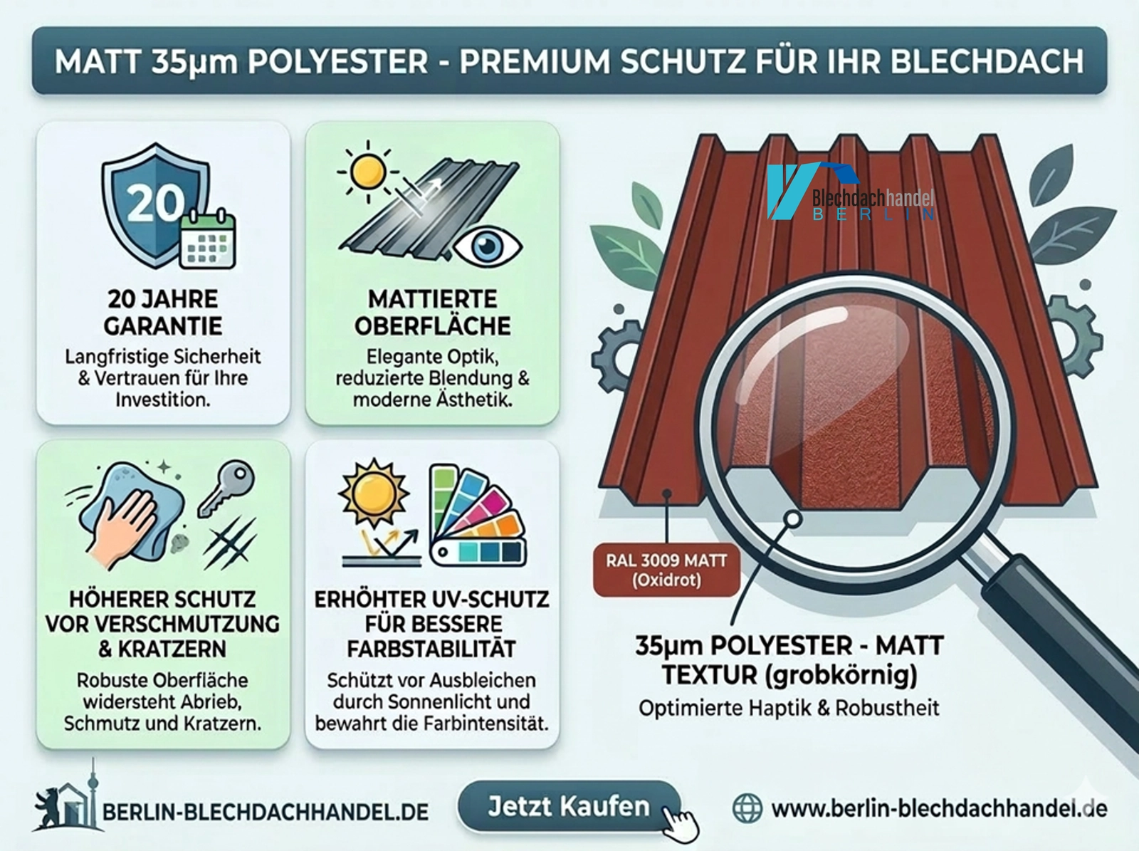 T35+ Dachblech RAL 3009 - oxidrot – 0,5mm matt 35µm Polyester mit Vlies — Ansicht 5