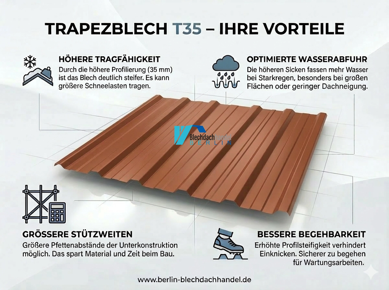 T35+ Dachblech RAL 8004 Ziegelrot – 0,5mm matt 35µm Polyester mit Vlies — Ansicht 6