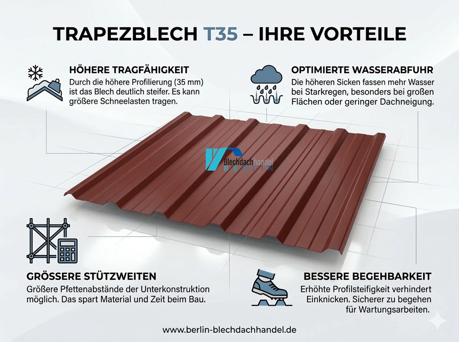 T35+ Dachblech RAL 3009 - oxidrot – 0,75mm glänzend 25 µm Polyester mit Vlies — Ansicht 7