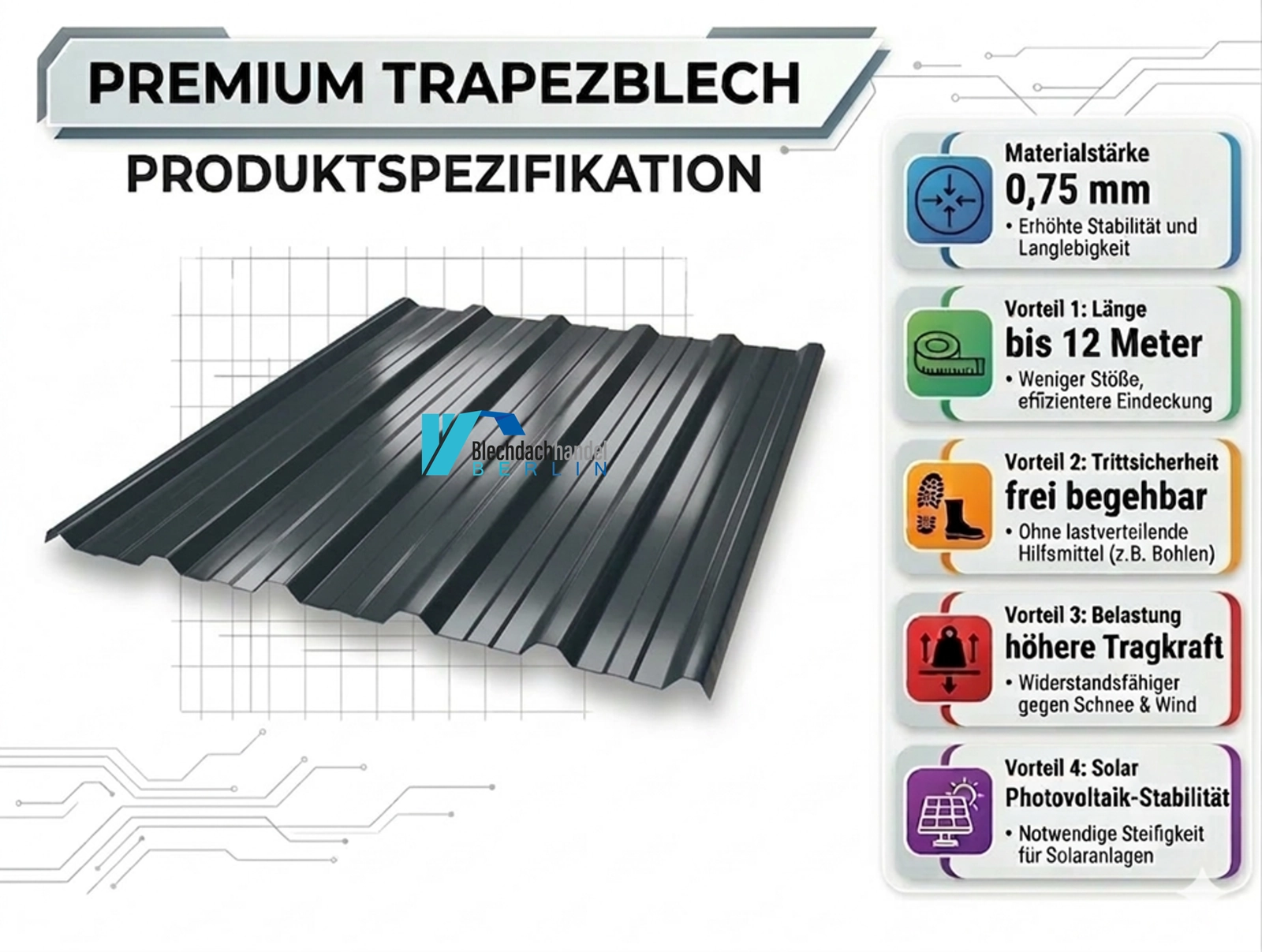 T35+ Dachblech RAL 7016 - anthrazit – 0,75mm glänzend 25 µm Polyester mit Vlies — Ansicht 6