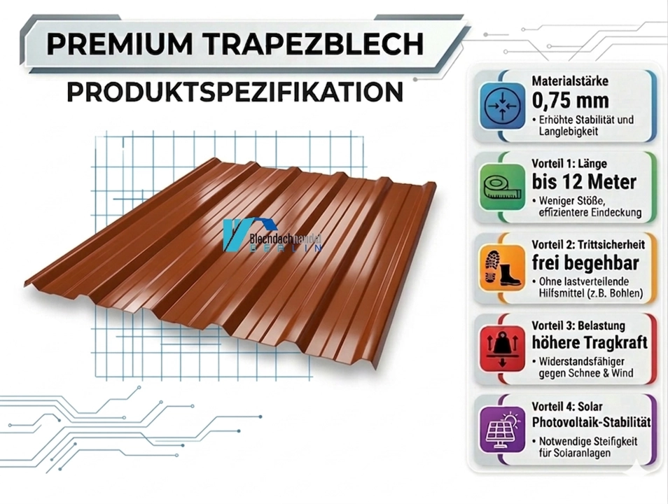 T35+ Dachblech RAL 8004 Ziegelrot – 0,75mm glänzend 25 µm Polyester mit Vlies — Ansicht 6