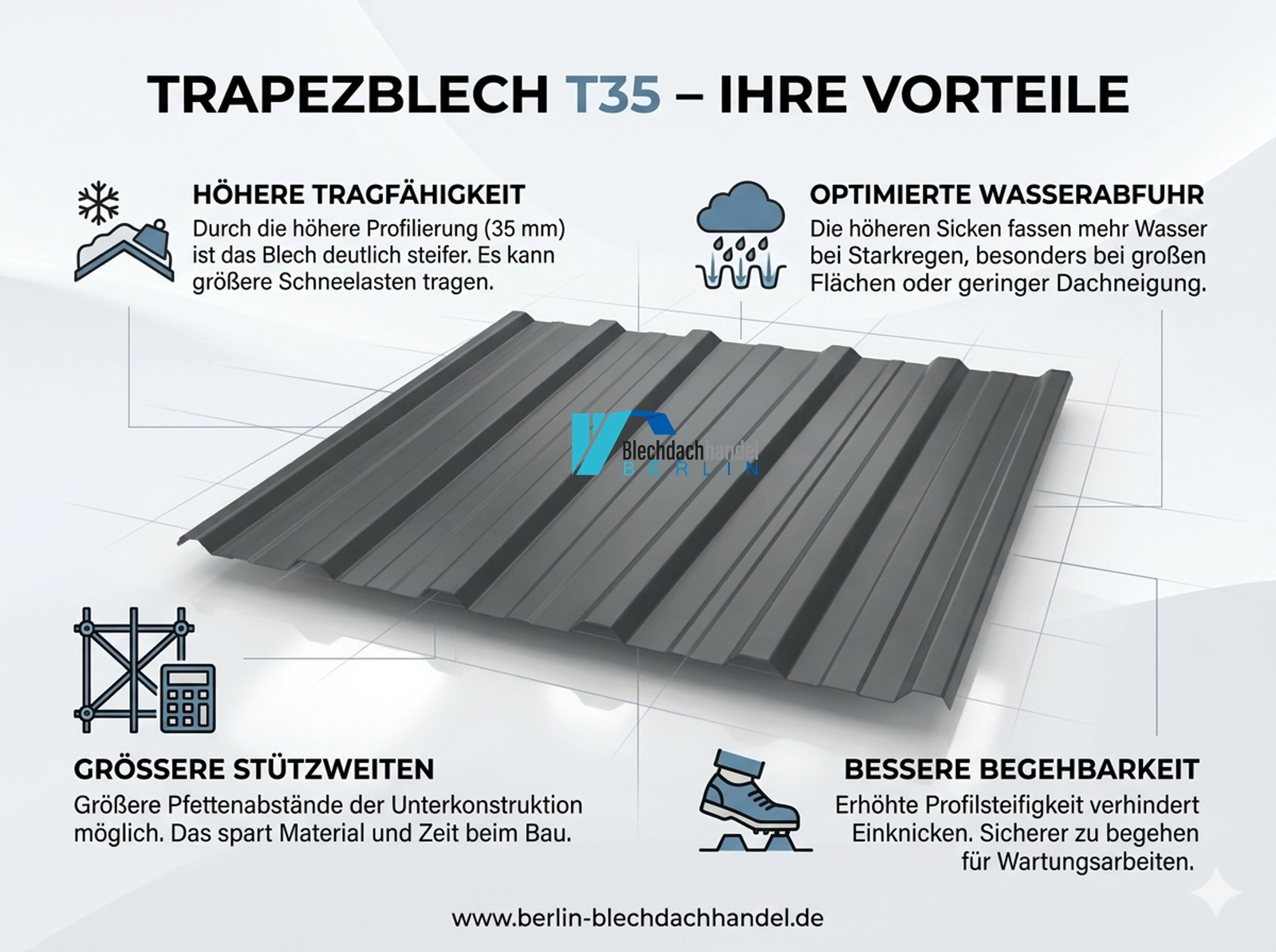 T35+ Dachblech RAL 7016 - anthrazit – 0,75mm glänzend 25 µm Polyester ohne Vlies — Ansicht 6