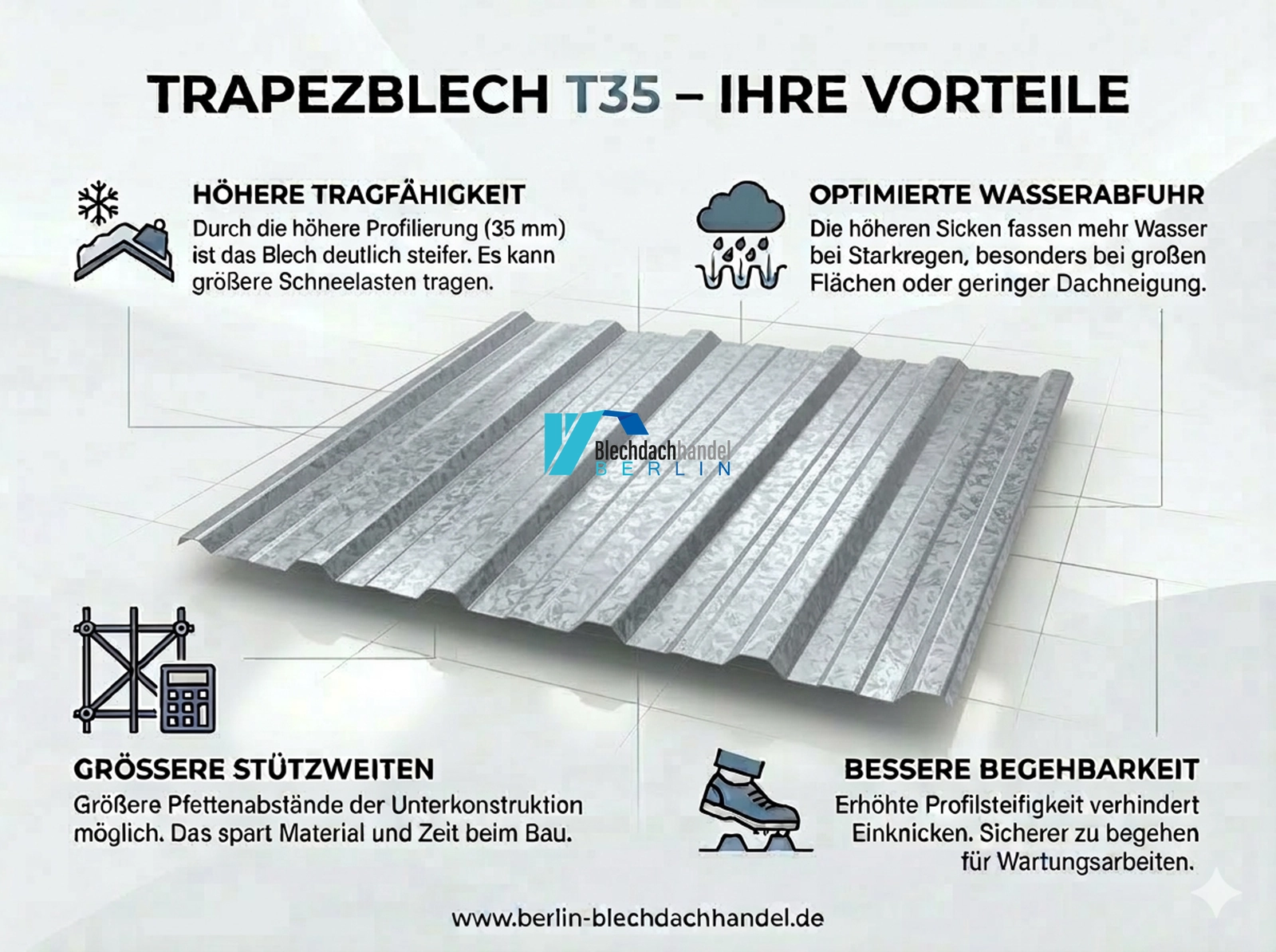 T35+ Dachblech Aluzink – 0,75mm blank ohne Vlies — Ansicht 5