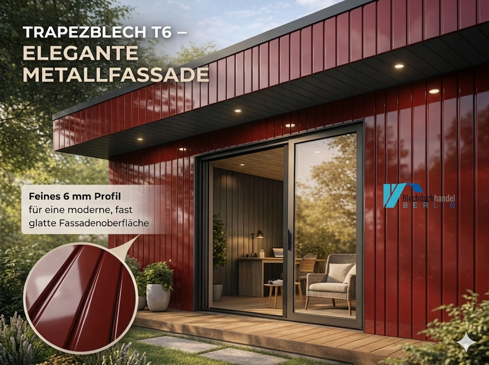 T6 Fassadenblech RAL 3009 - oxidrot – 0,5mm glänzend 25 µm Polyester kaufen — Detailansicht