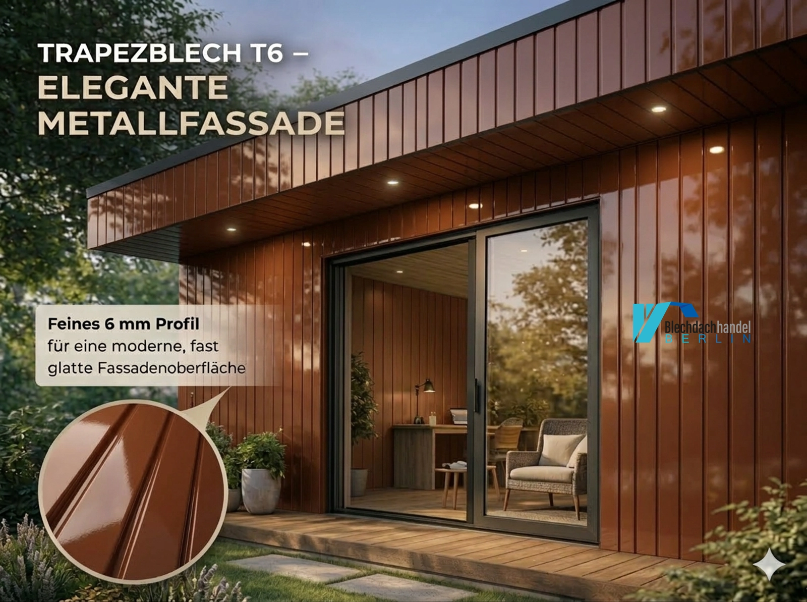 T6 Fassadenblech RAL 8004 Ziegelrot – 0,5mm glänzend 25 µm Polyester kaufen — Detailansicht