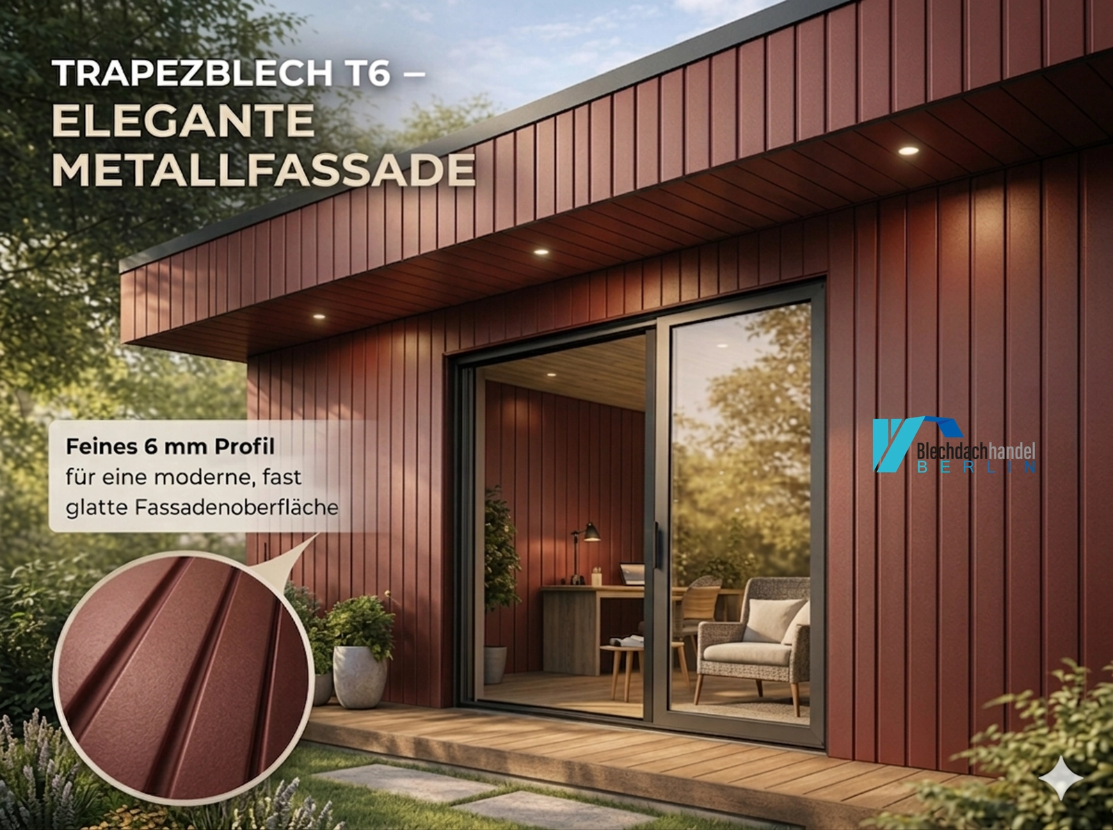 T6 Fassadenblech RAL 3009 - oxidrot – 0,5mm matt 35µm Polyester kaufen — Detailansicht