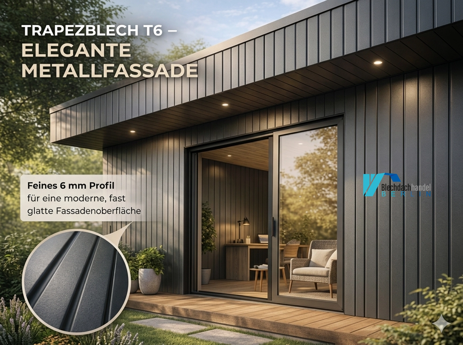 T6 Fassadenblech RAL 7016 - anthrazit – 0,5mm matt 35µm Polyester kaufen — Detailansicht