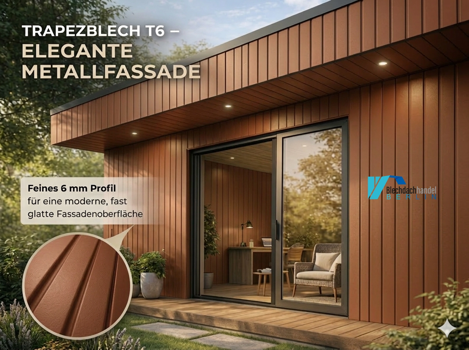 T6 Fassadenblech RAL 8004 Ziegelrot – 0,5mm matt 35µm Polyester kaufen — Detailansicht